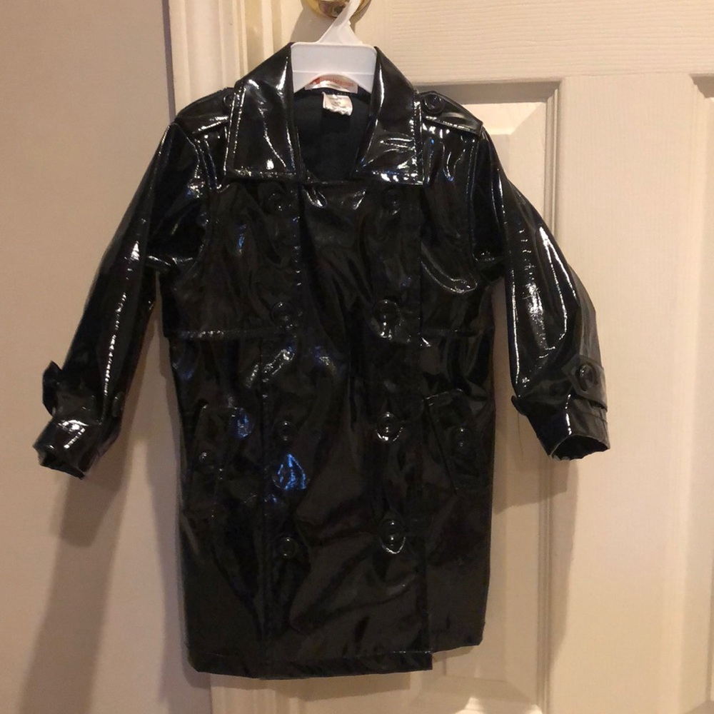 Shiny black 3/4 length Hippototamus raincoat 2T